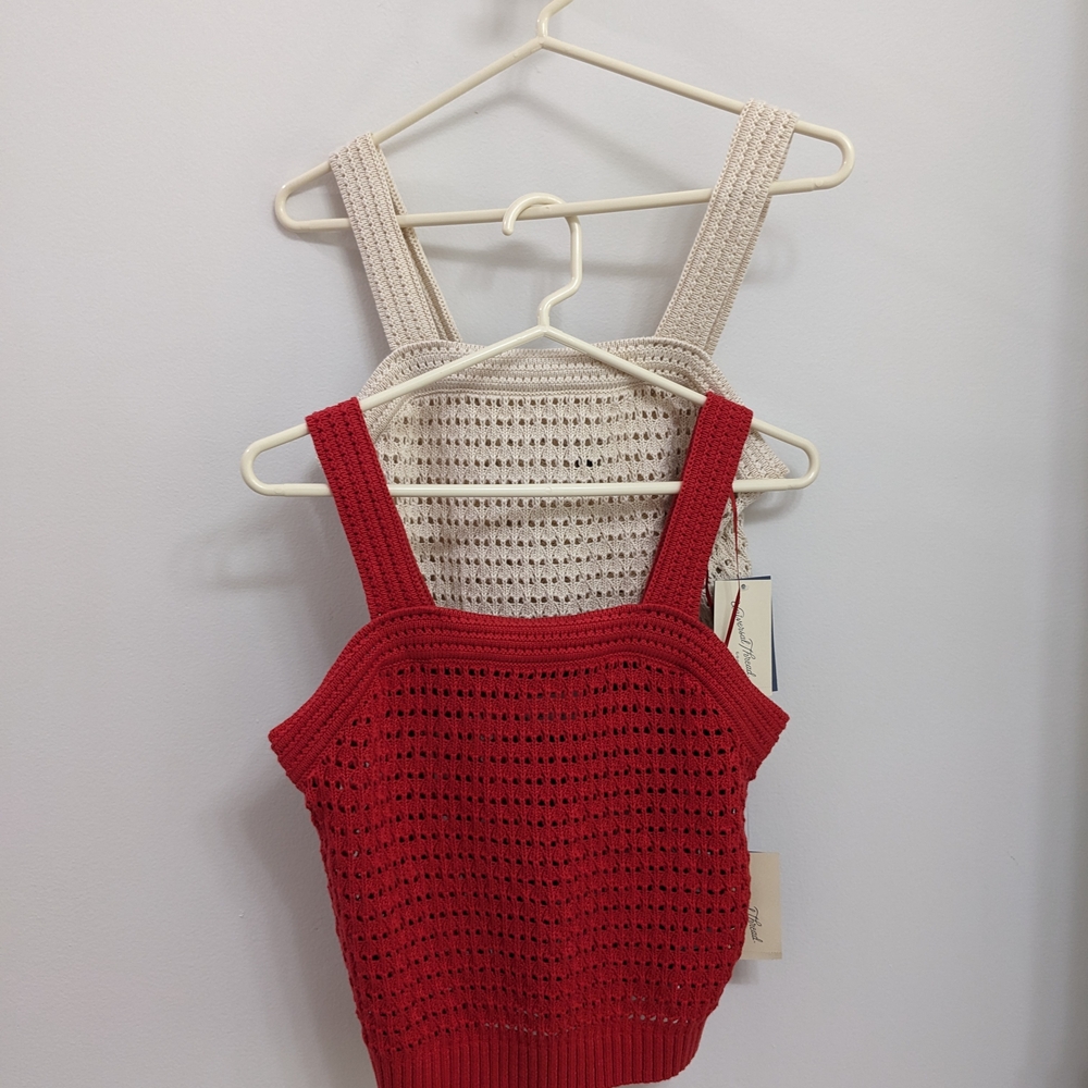 Red and Cream Smocked Tank Tops